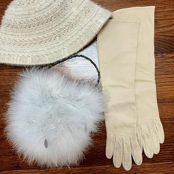 Vintage Lord & Taylor Edelweiss Real Kid Leather & Silk Gloves in Ivory - Size 7 - Picture 3 of 12